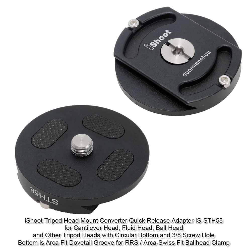 Tripod Head Clamp Mount Converter Quick Release Adapter For Cantilever Head, Fluid Head, Ball Head, Tripod Heads With Circular B